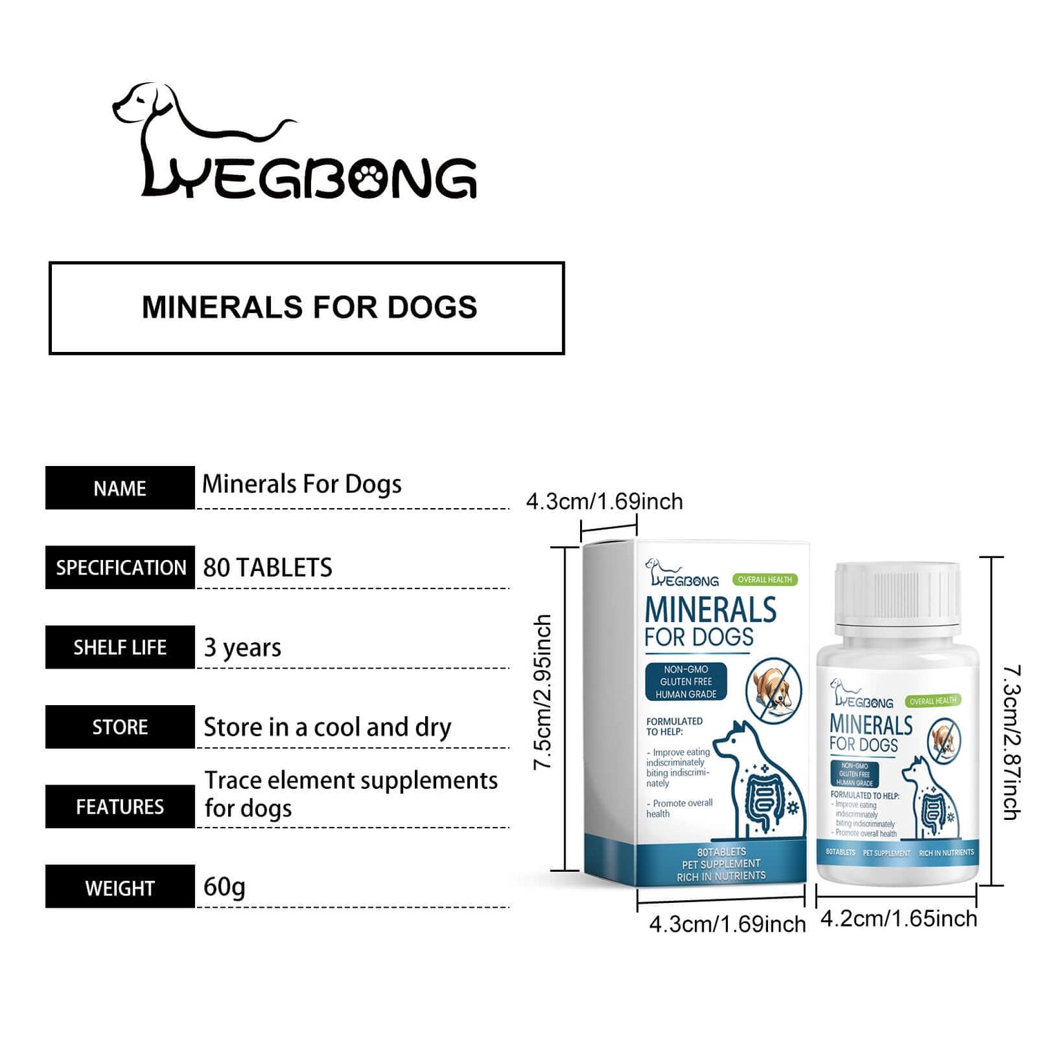 Dog Mineral Supplement Tablets  80 Count Daily Pet Vitamins