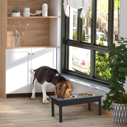 Wooden Elevated Dog Feeder with Stainless Steel Bowls