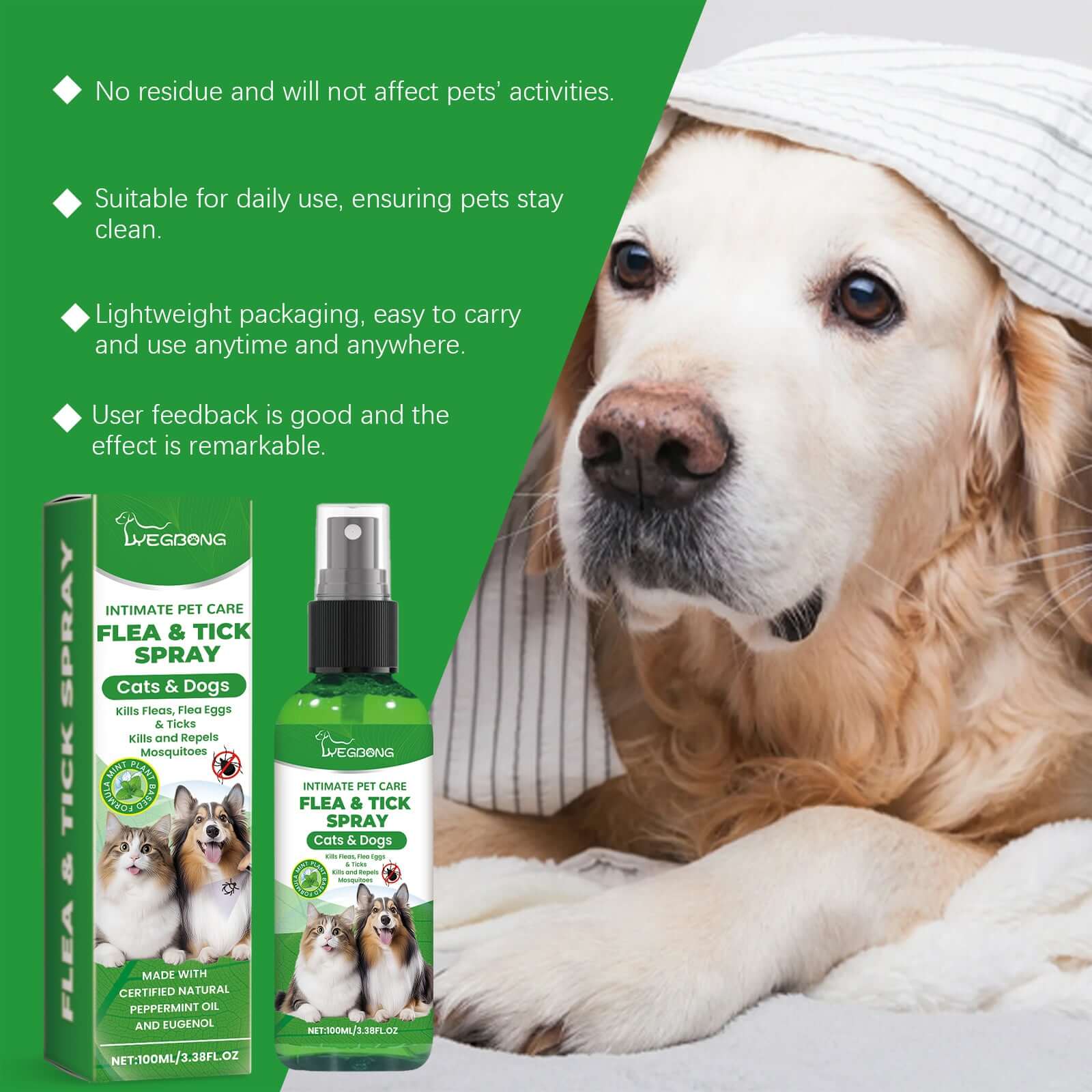 spray antiparasitaire naturel pour chiens et chats, protection contre les parasites pour chiens et chats, spray léger et efficace