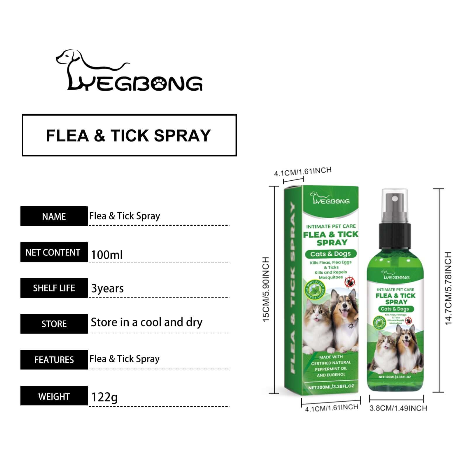  spray antiparasitaire naturel pour chiens et chats avec un chiot et un chaton, protégeant la santé des animaux des parasites.