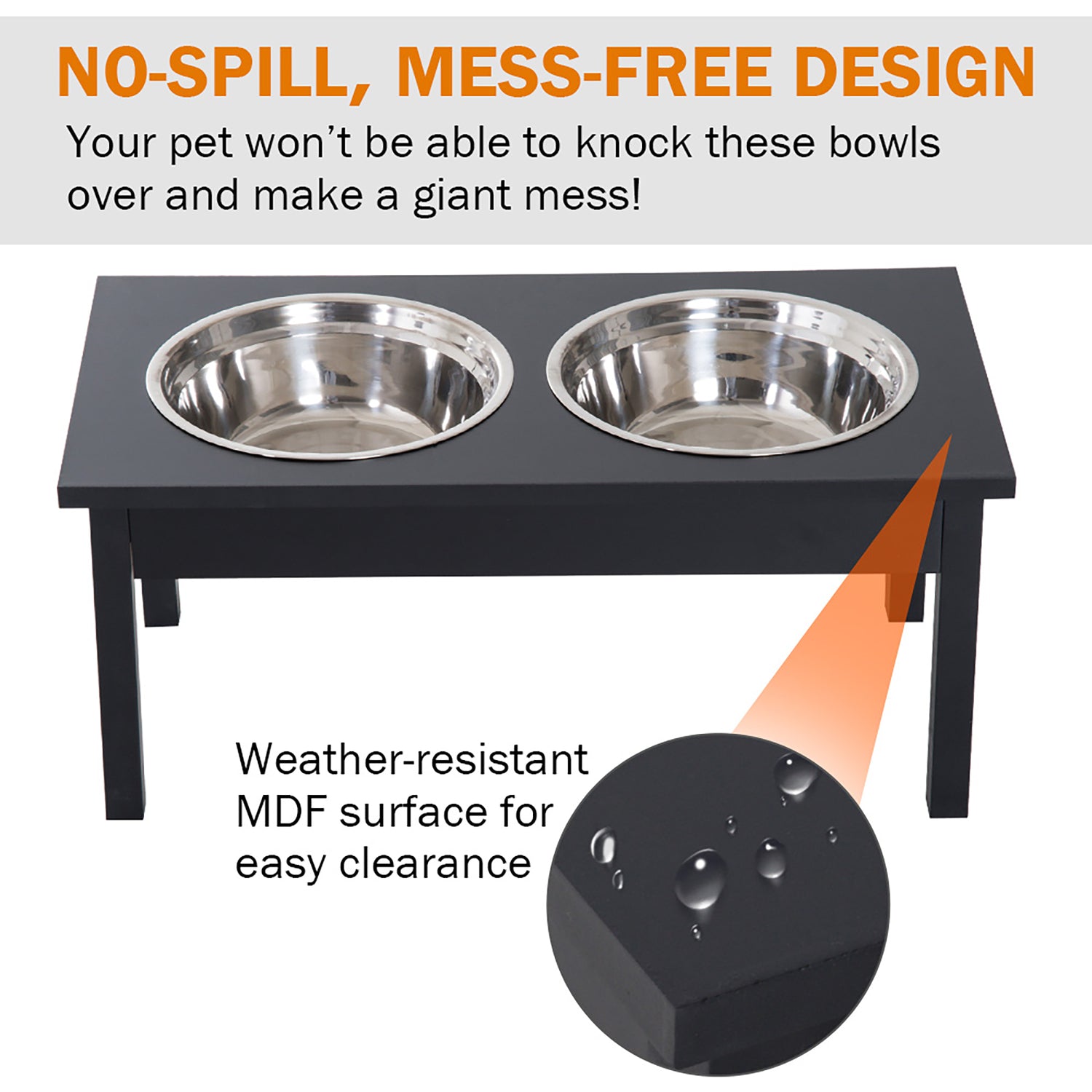 Wooden Elevated Dog Feeder with Stainless Steel Bowls