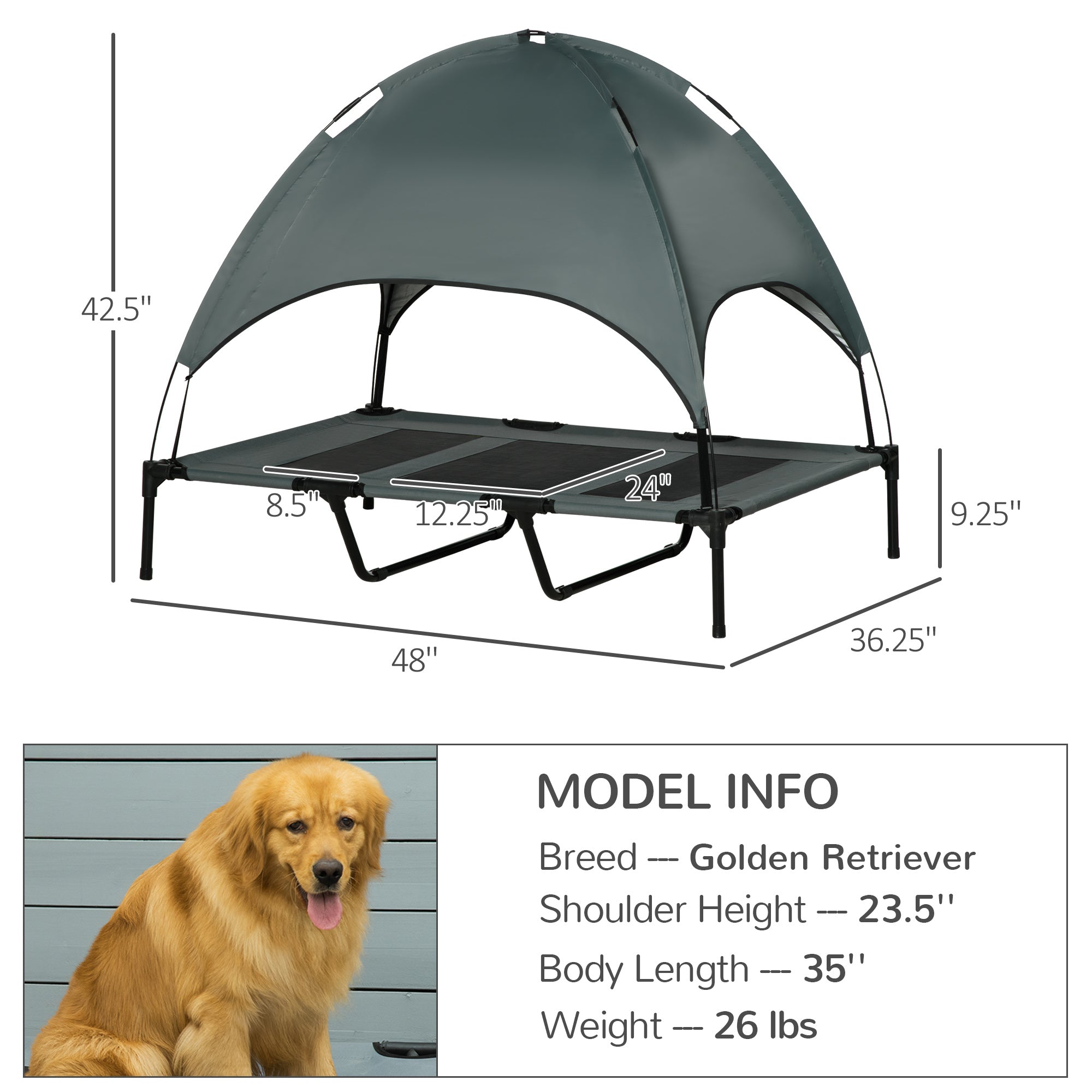 Elevated Portable Dog Cot with UV Canopy