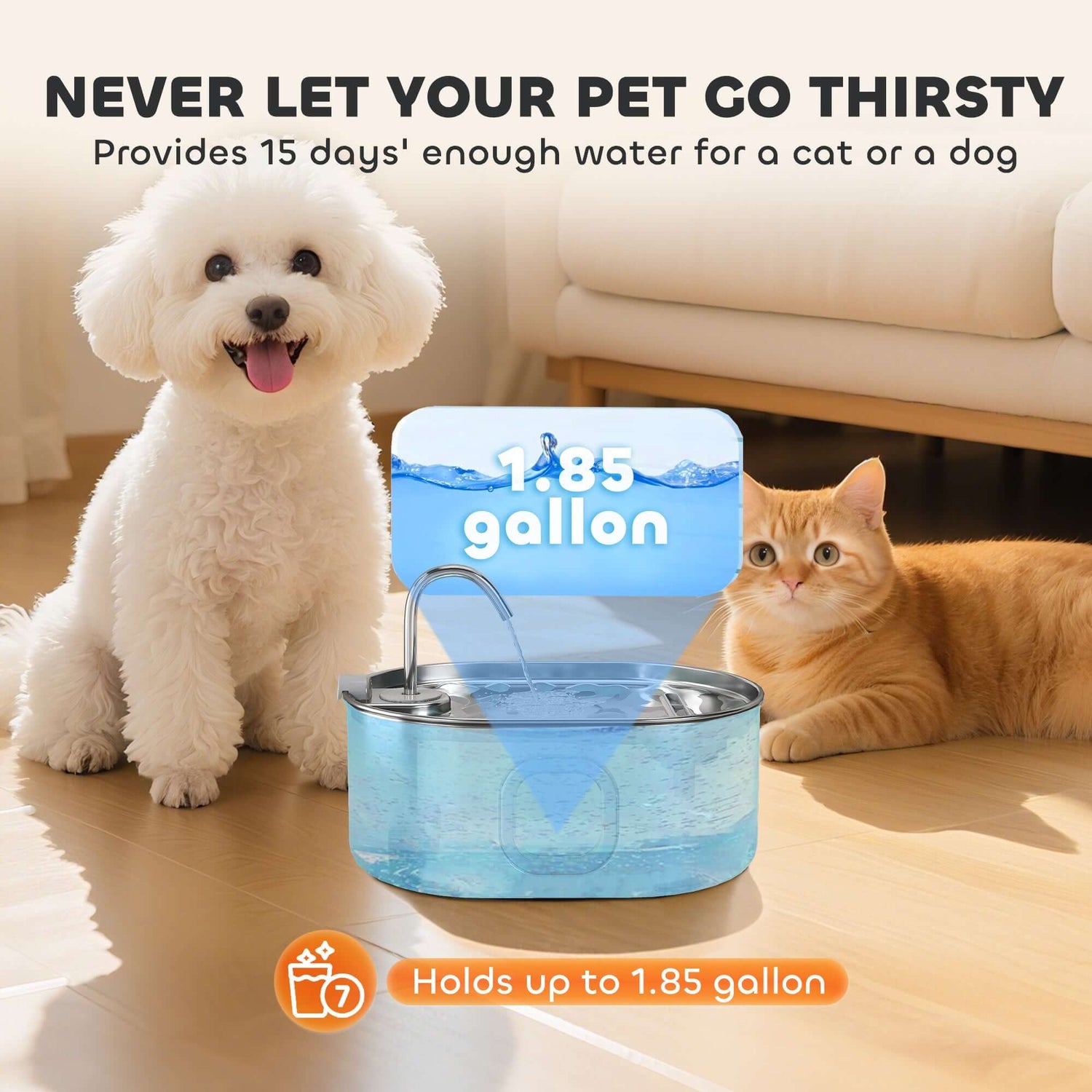 Stainless Steel Cat Fountain 7L