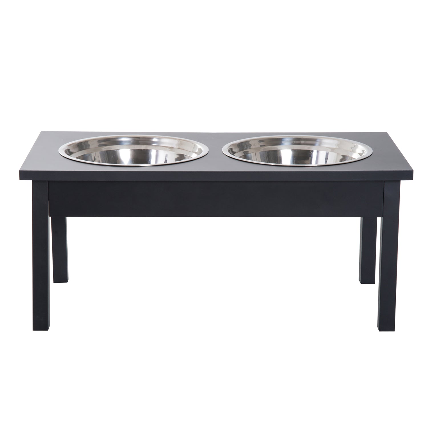 Wooden Elevated Dog Feeder with Stainless Steel Bowls