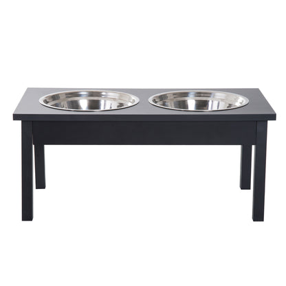 Wooden Elevated Dog Feeder with Stainless Steel Bowls