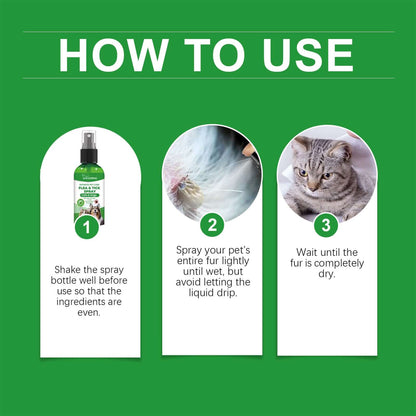  spray antiparasitaire naturel pour chiens et chats avec un chiot et un chaton, protégeant la santé des animaux des parasites.